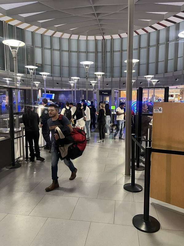 A TSA checkpoint area at an international airport