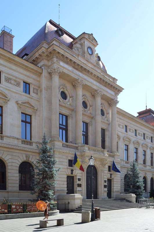 Facade of the National Bank of Romania old building in Bucharest