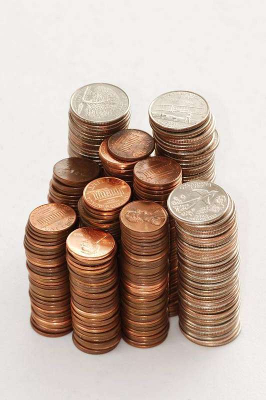 A tall stack of coins