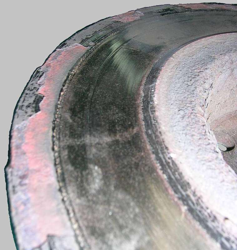 A worn brake rotor
