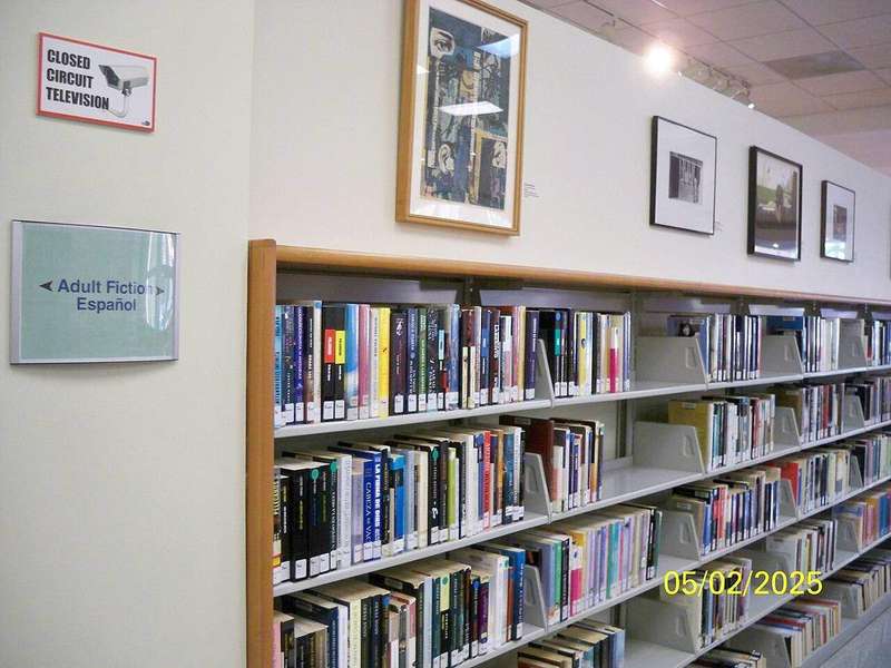 Spanish-language books on library shelves