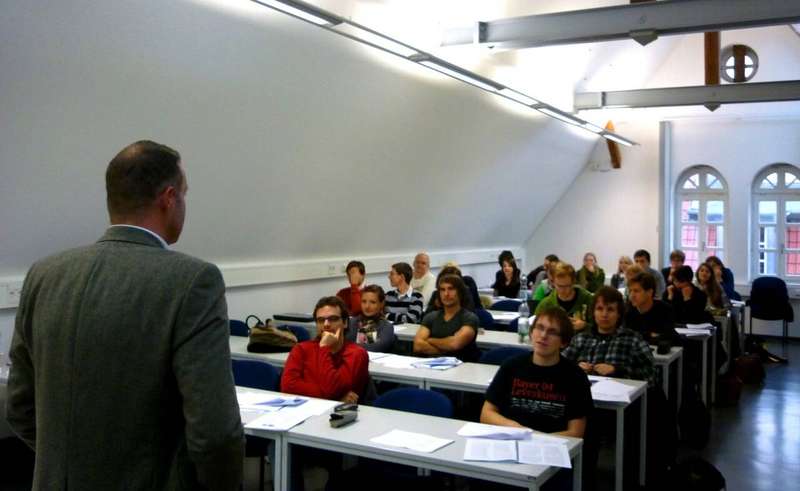 Students in a university lecture hall