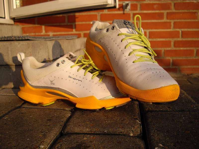 A pair of cushioned running shoes