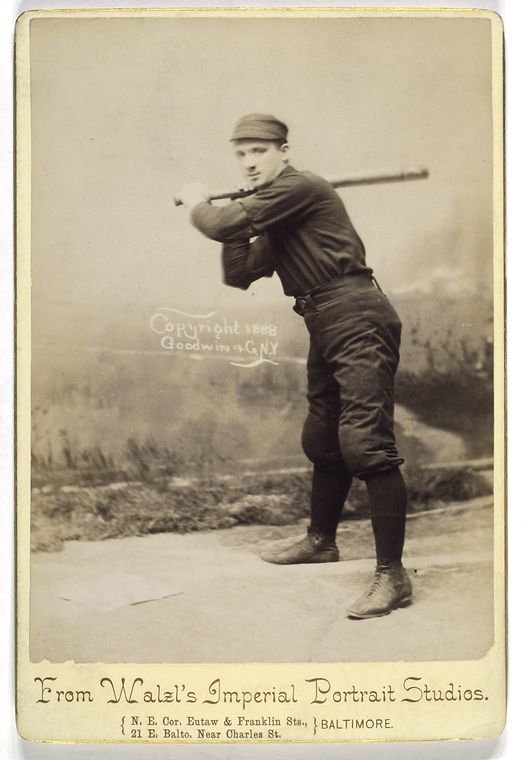 An unidentified 19th-century baseball player in batting form