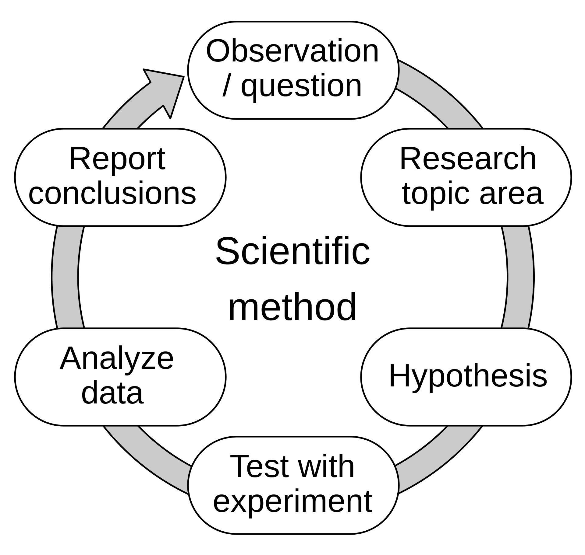 Diagram of the scientific method showing the cycle from observation to hypothesis to experiment