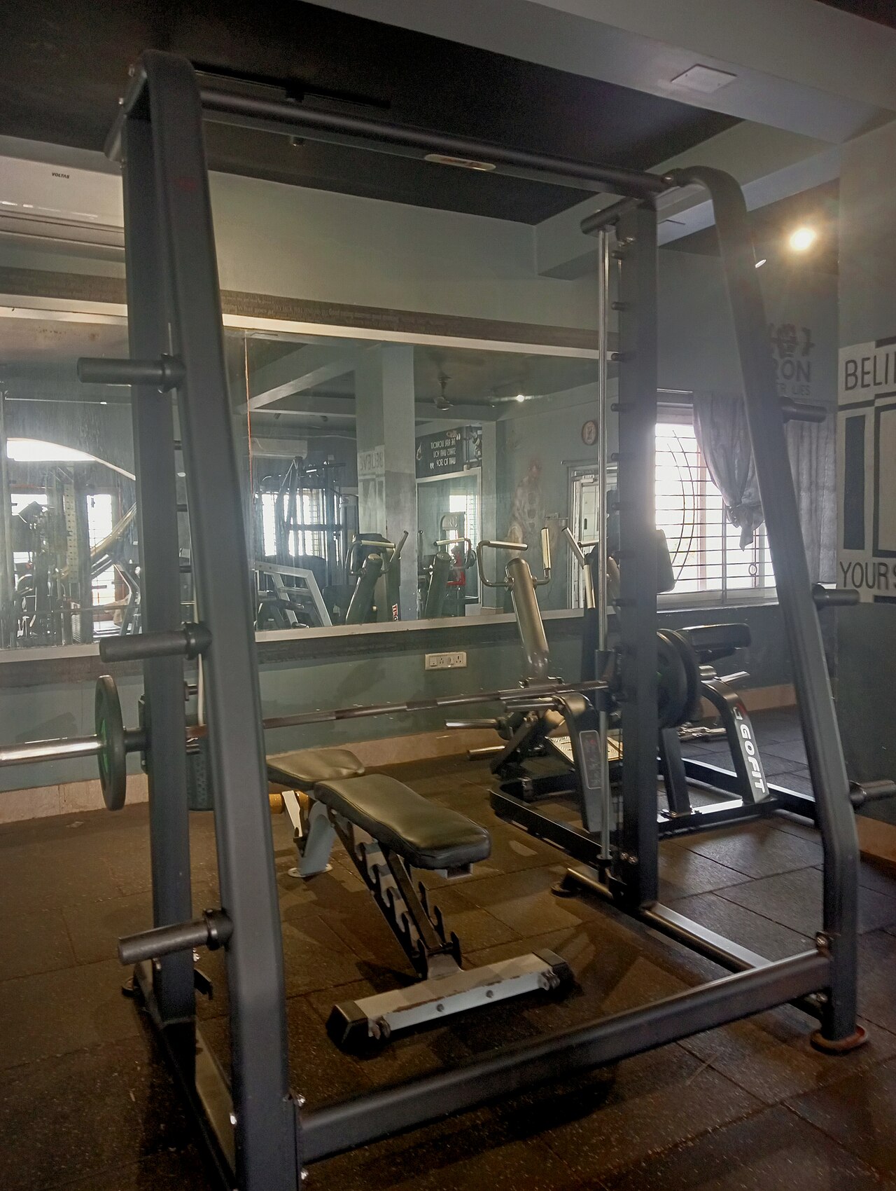 Bench press machine in a gym