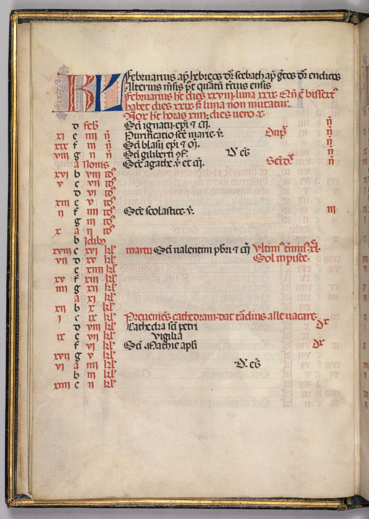 A medieval missal page showing the February calendar