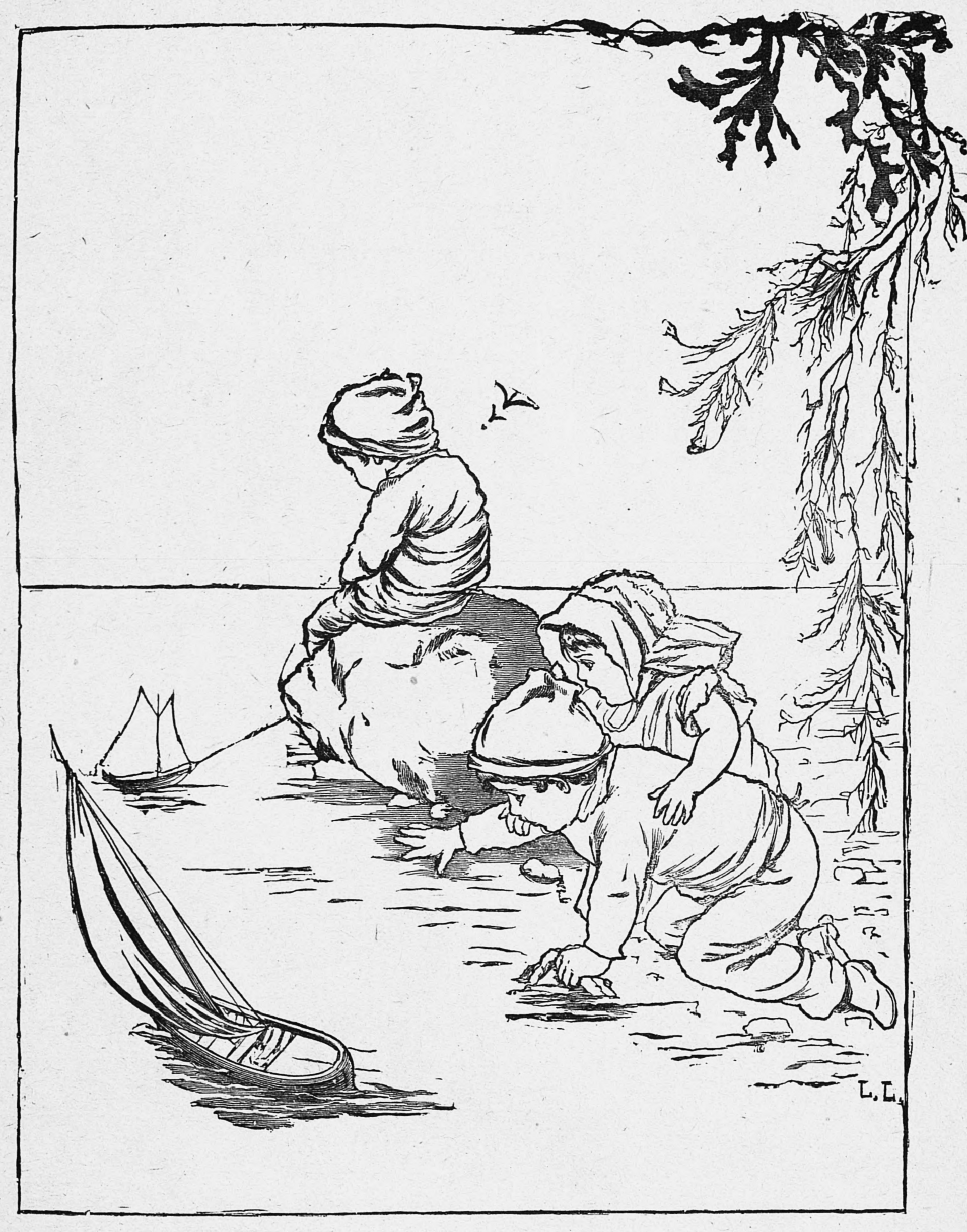 An 1897 illustration of children playing with toy boats