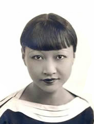 Passport-style portrait photograph of Anna May Wong