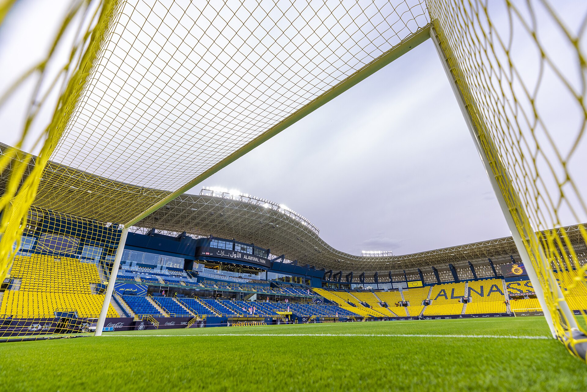 Al Awwal Park stadium in Riyadh at night, home ground of Al Nassr