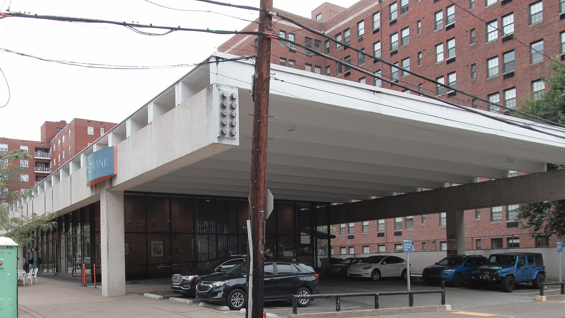 Rear view of a Pittsburgh National Bank branch building