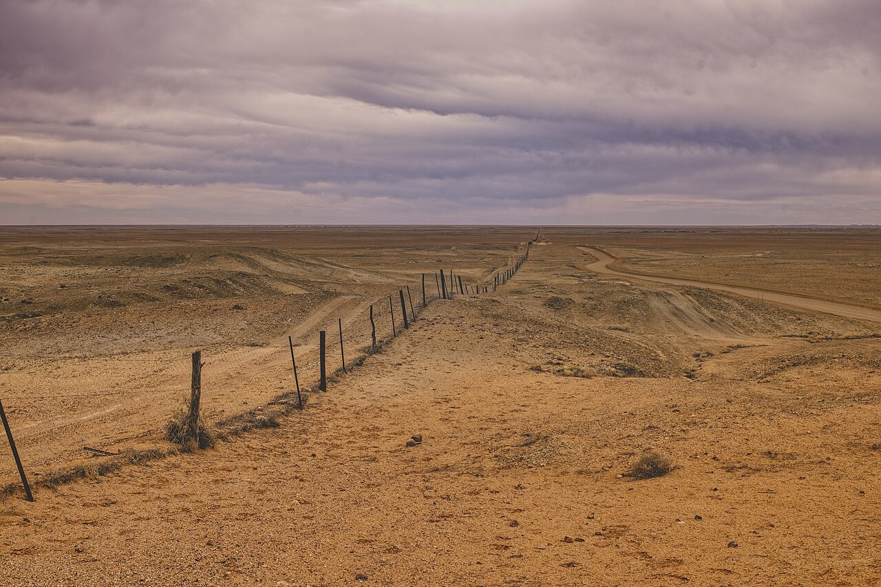 A long dog fence stretching across the outback near Coober Pedy
