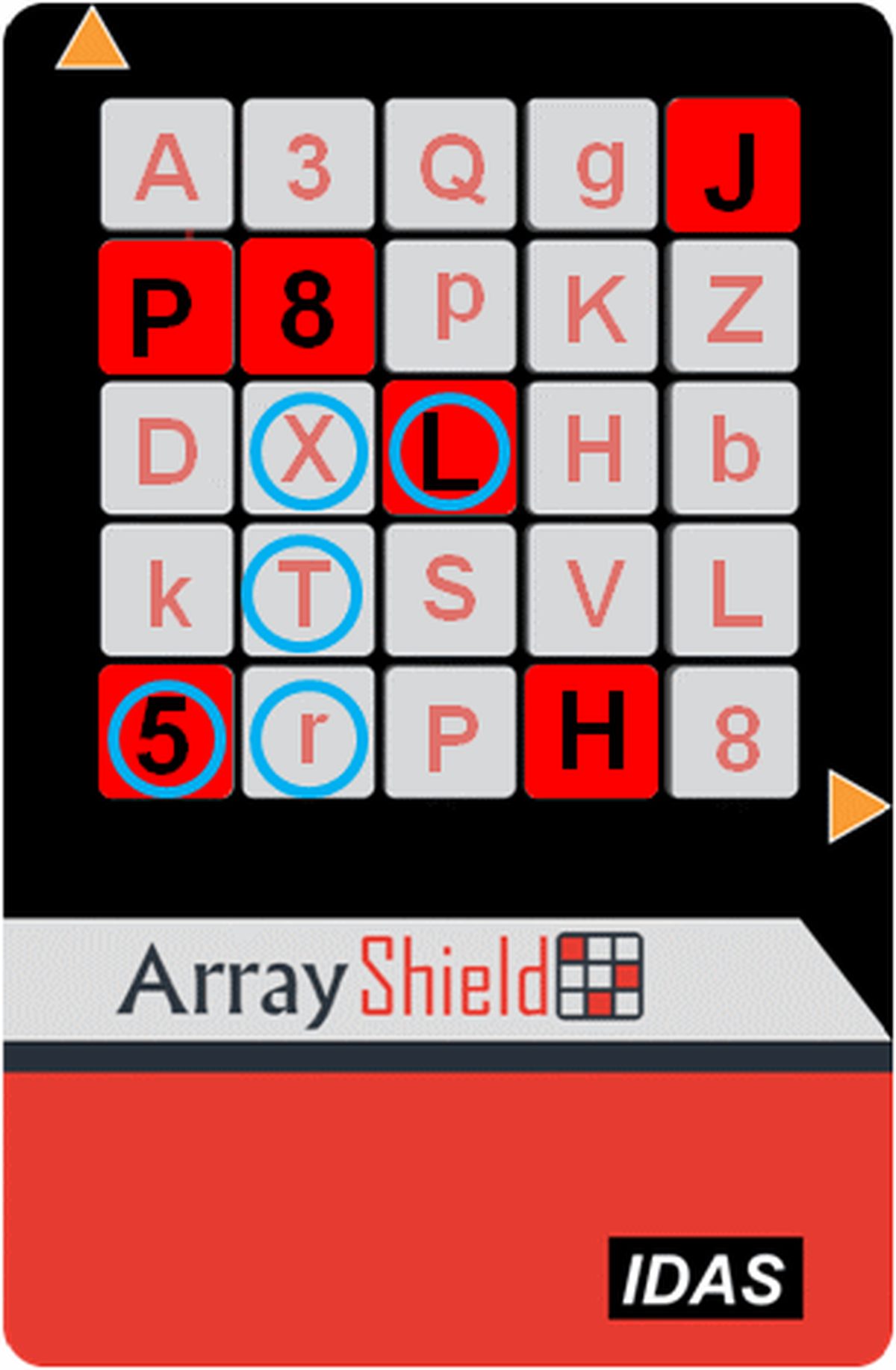 A grid-based two-factor authentication interface with marked code cells