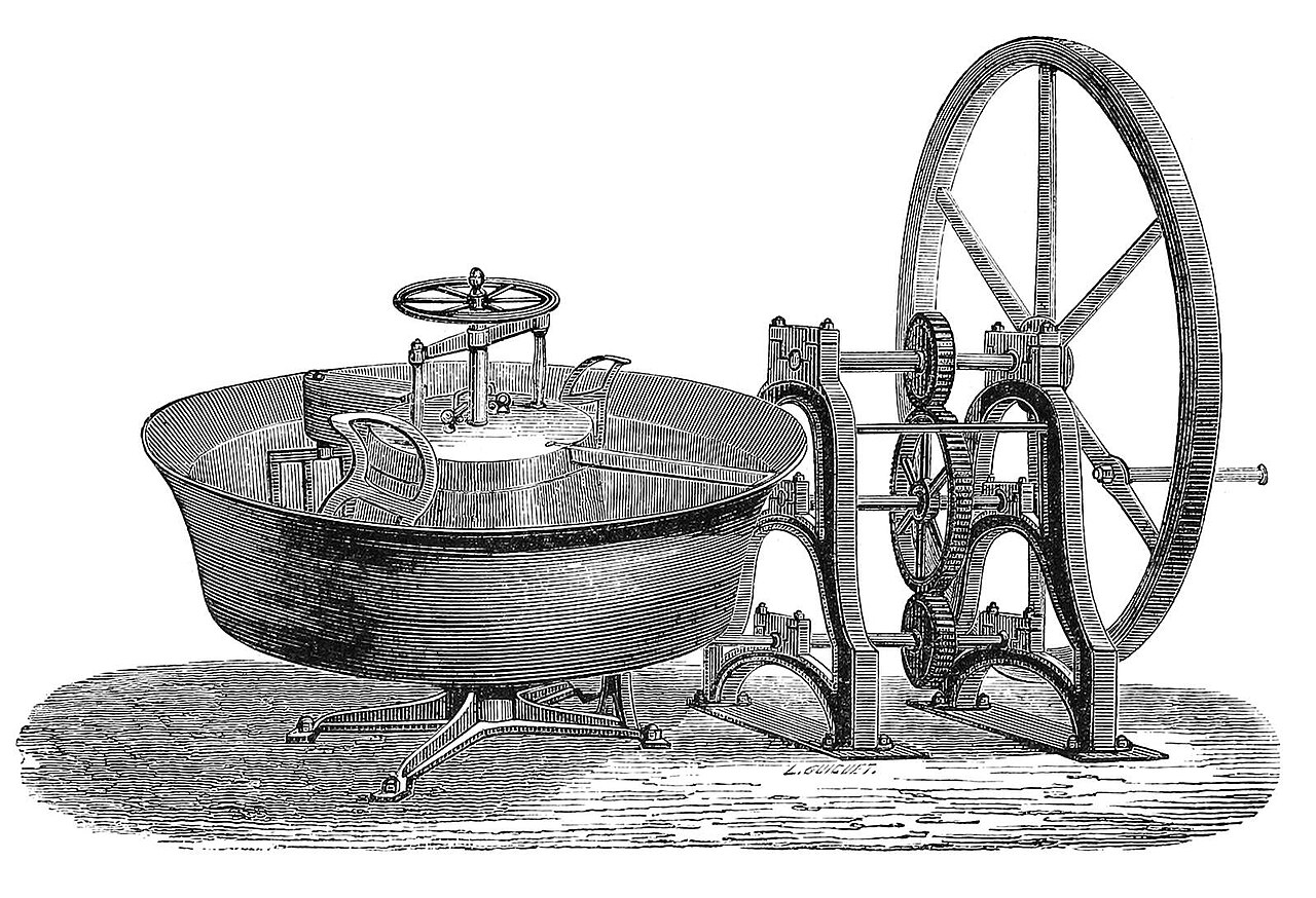 A 19th-century mechanical dough kneading machine