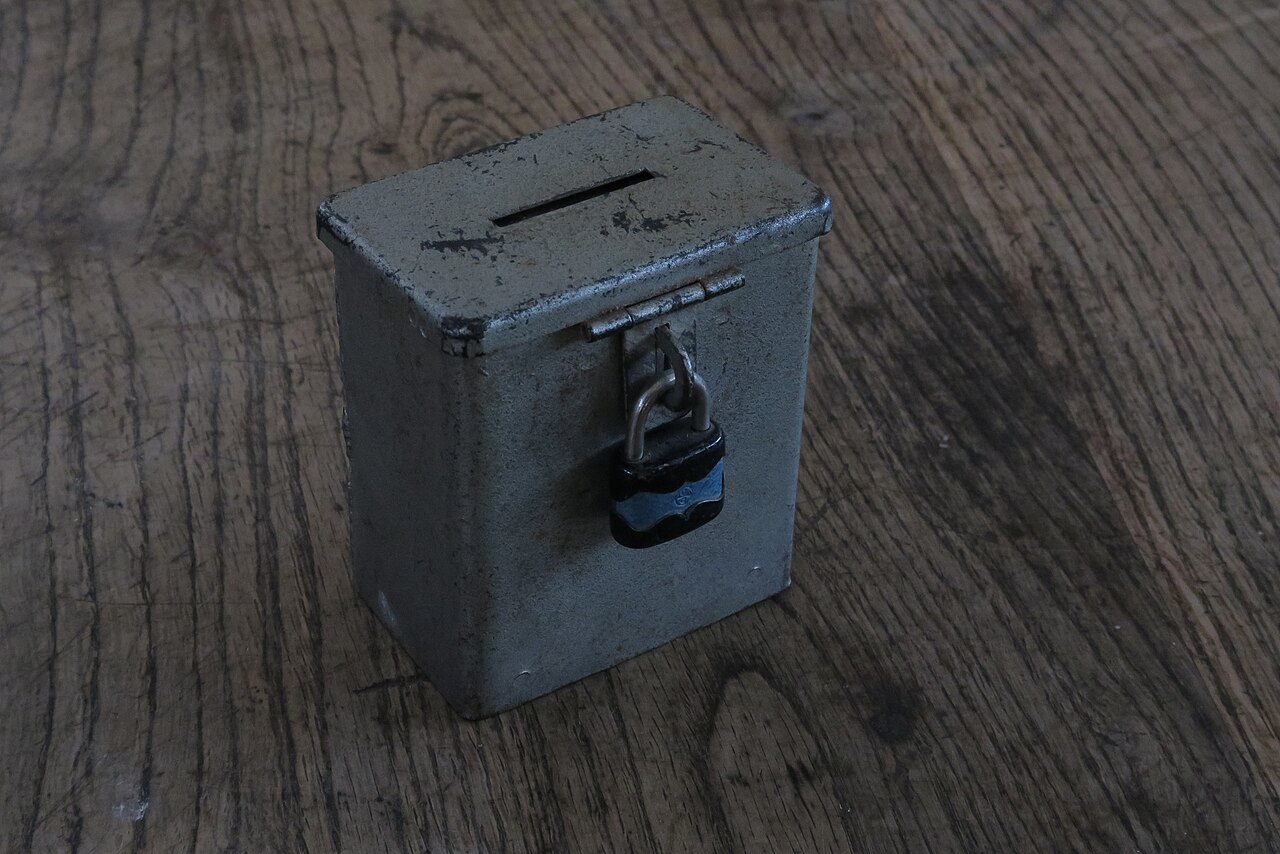A vintage savings box