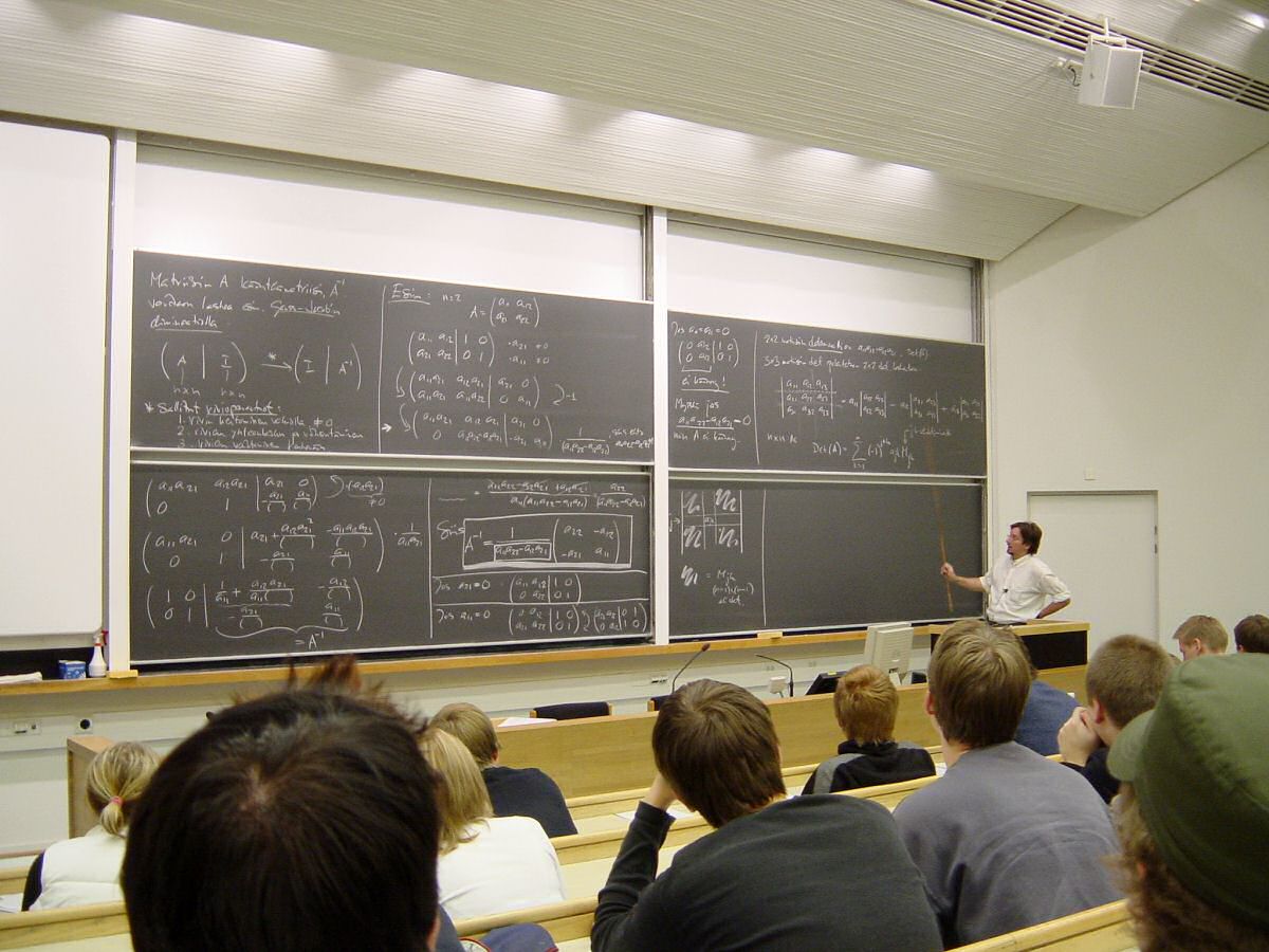 A mathematics lecture in progress at a university