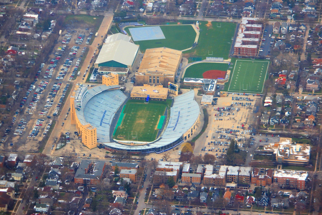 A football stadium during a game in Chicago