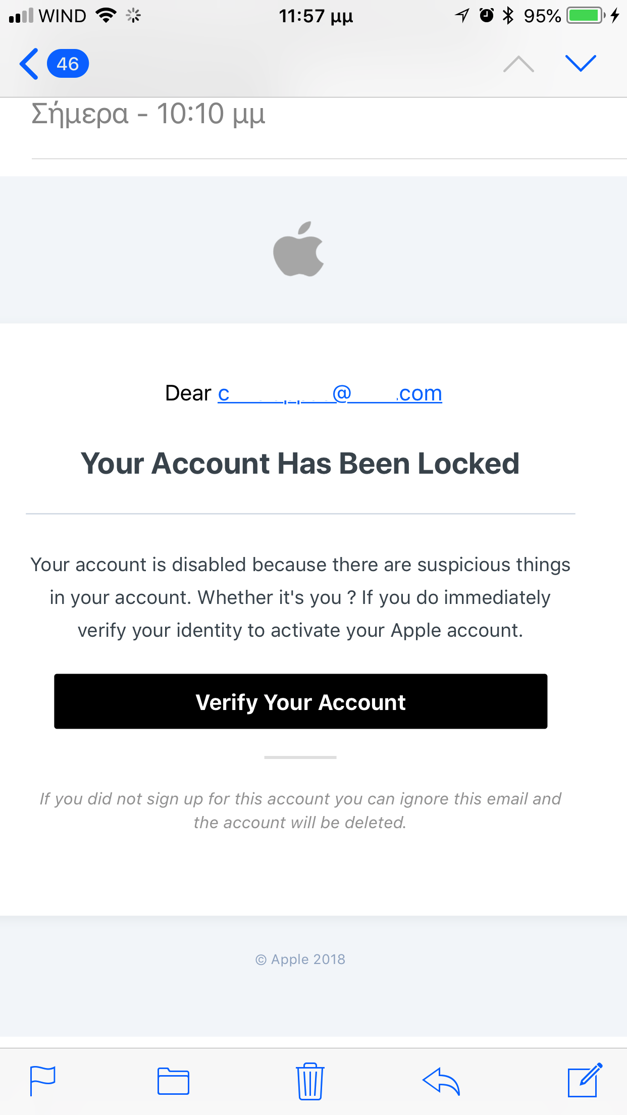 An example phishing email, the kind of lure that passkeys are designed to neutralize