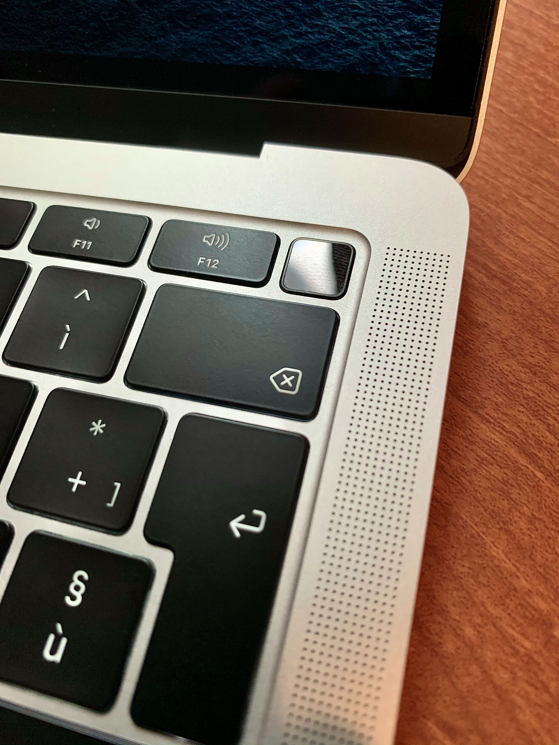 The Touch ID fingerprint sensor on a MacBook Air, the kind of biometric check passkeys use instead of passwords