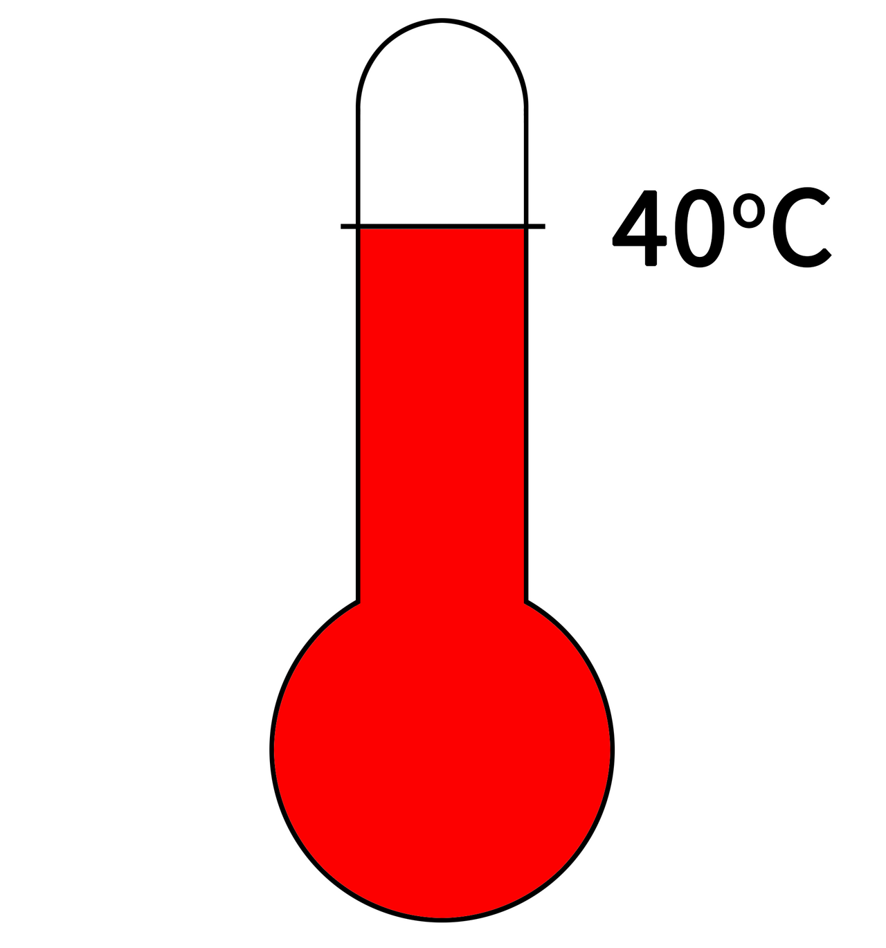 A thermometer illustration showing a fever reading of 40 degrees