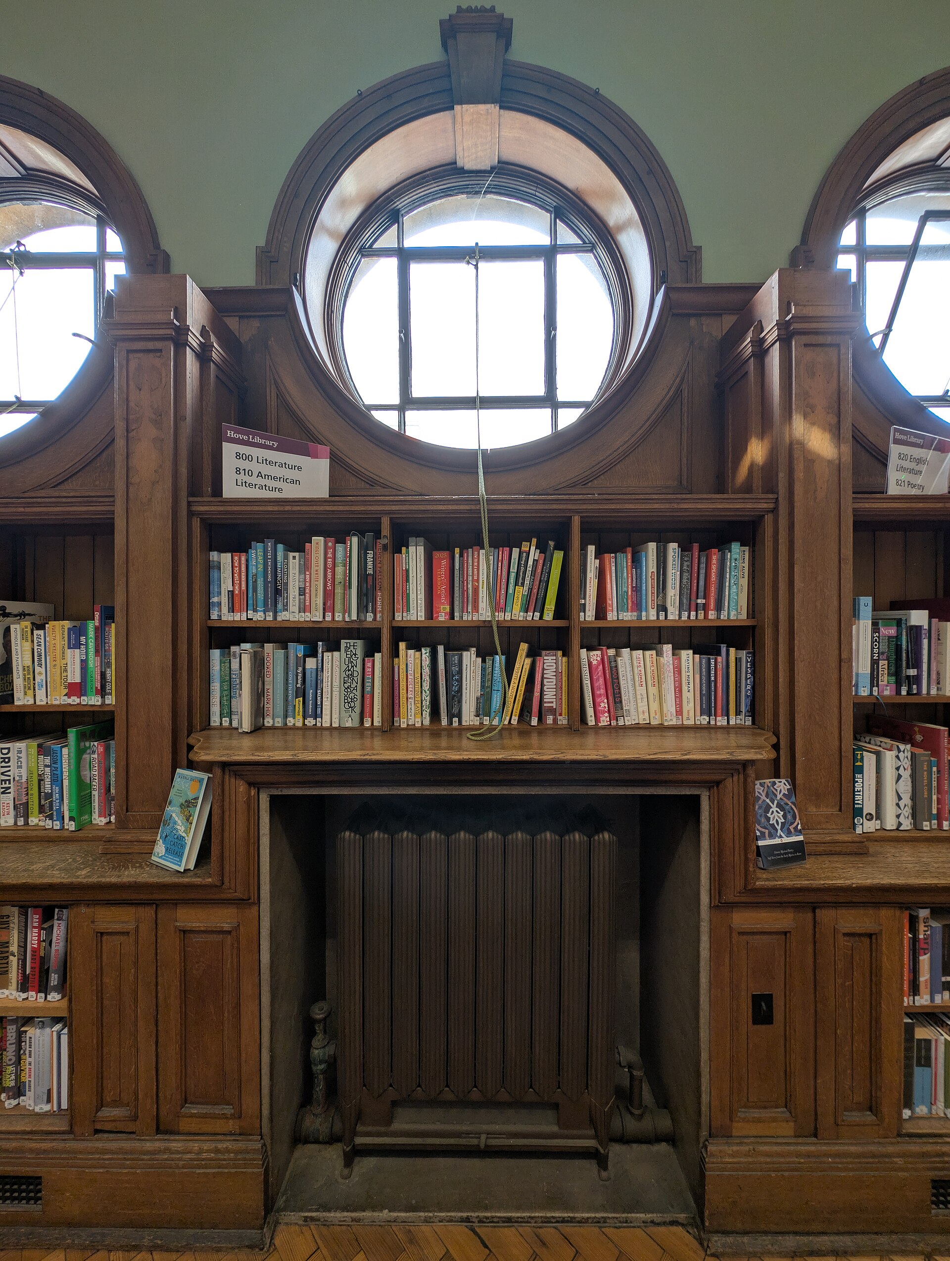 Bookshelves in Hove Library, a place built for returning to unfinished reading