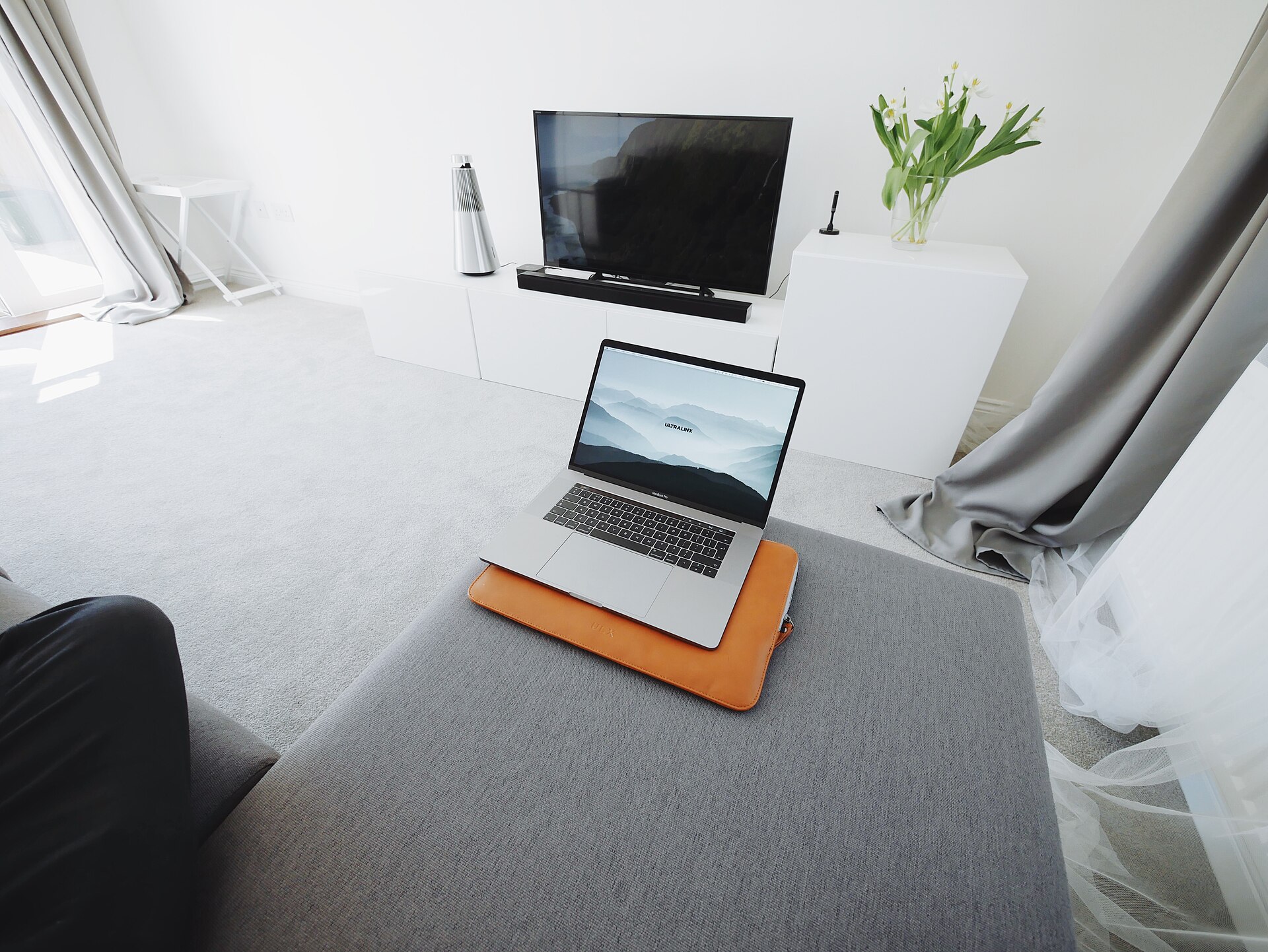 A laptop in a living room