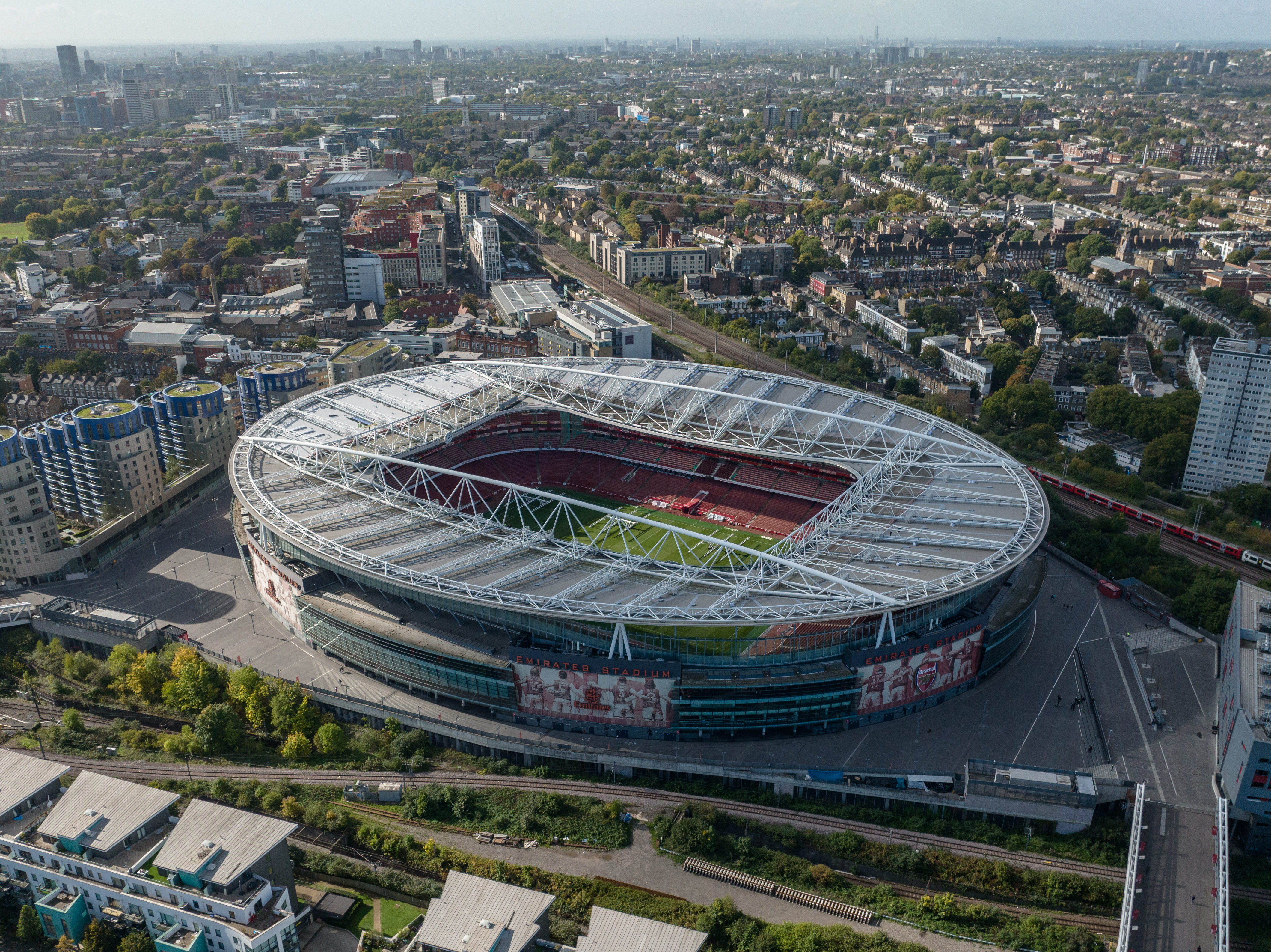 A wide view of the Emirates Stadium in London