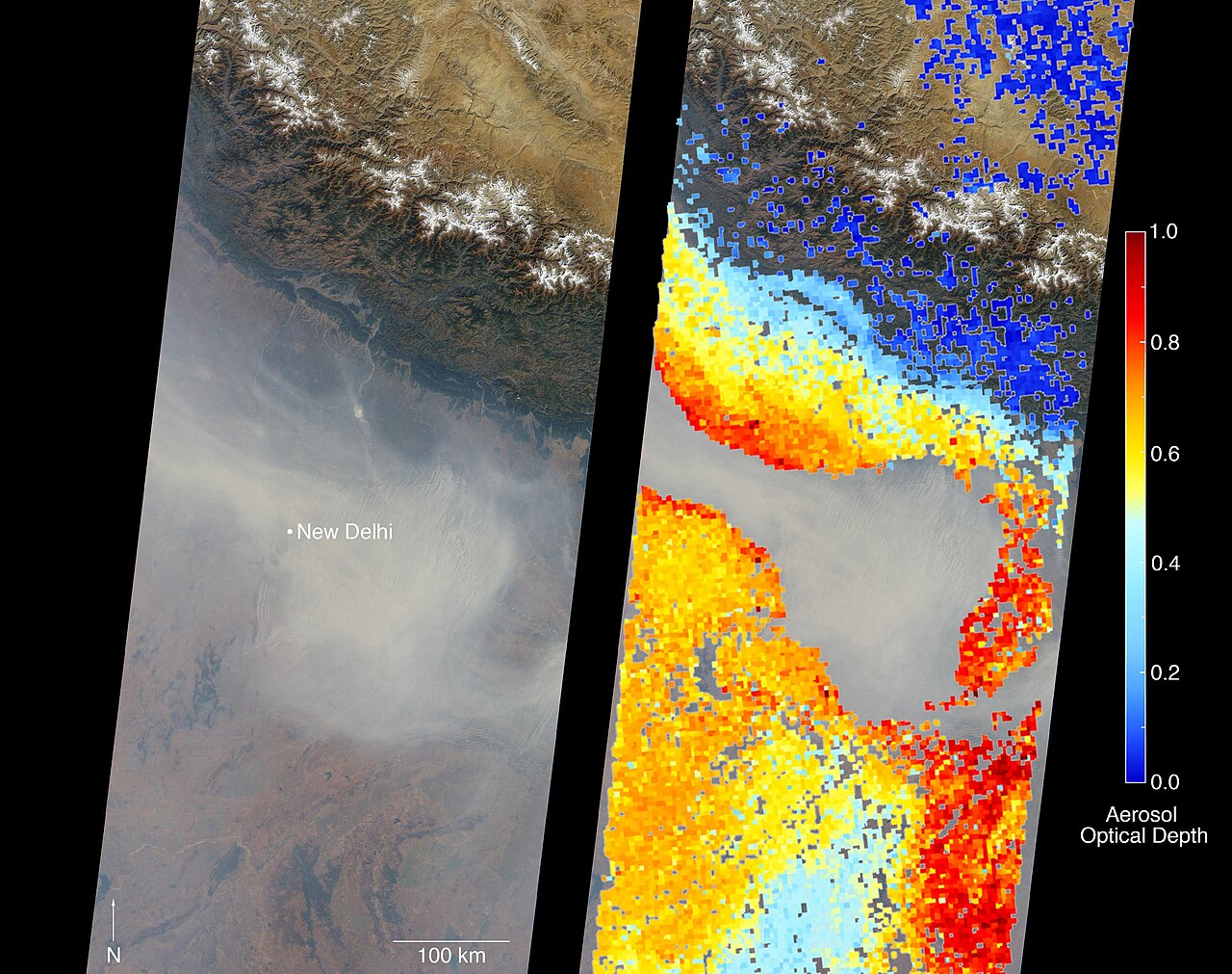 Severe smog over New Delhi, the kind of air pollution catalytic converters help reduce