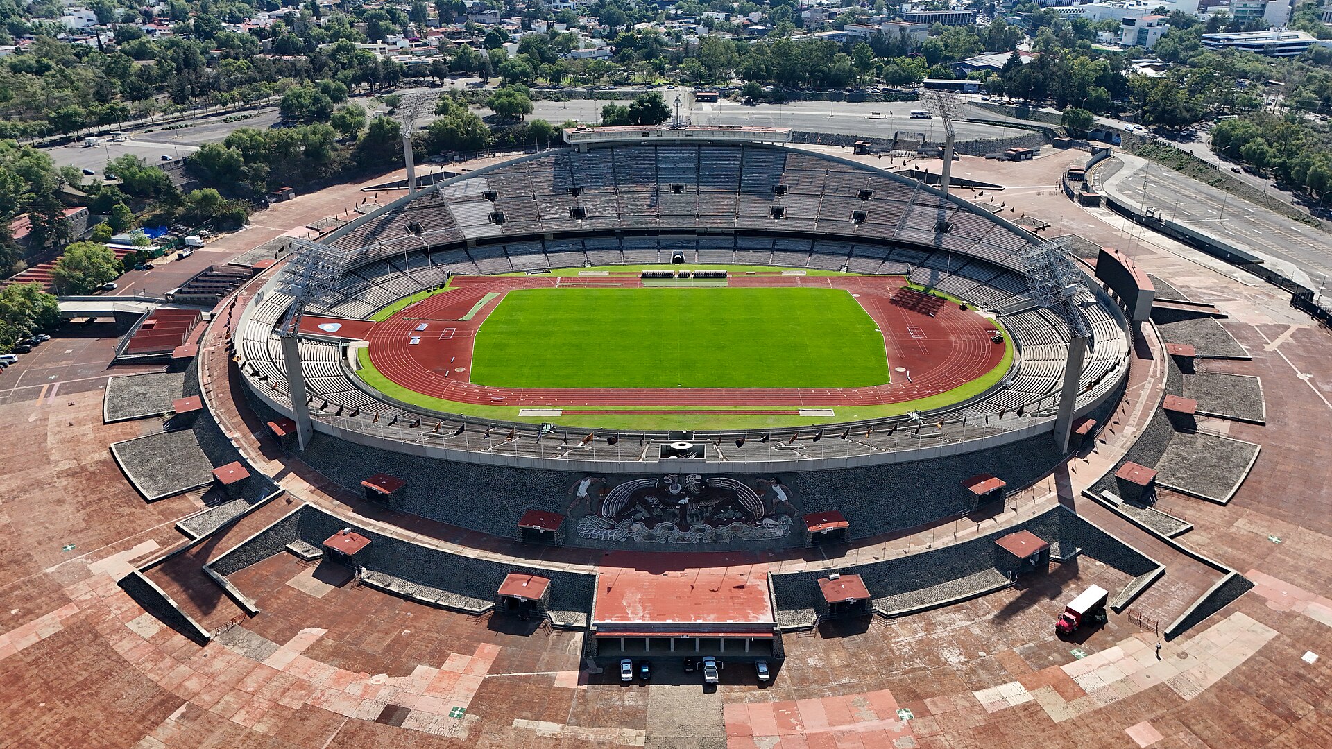 Aerial view of Estadio Olímpico Universitario in 2026