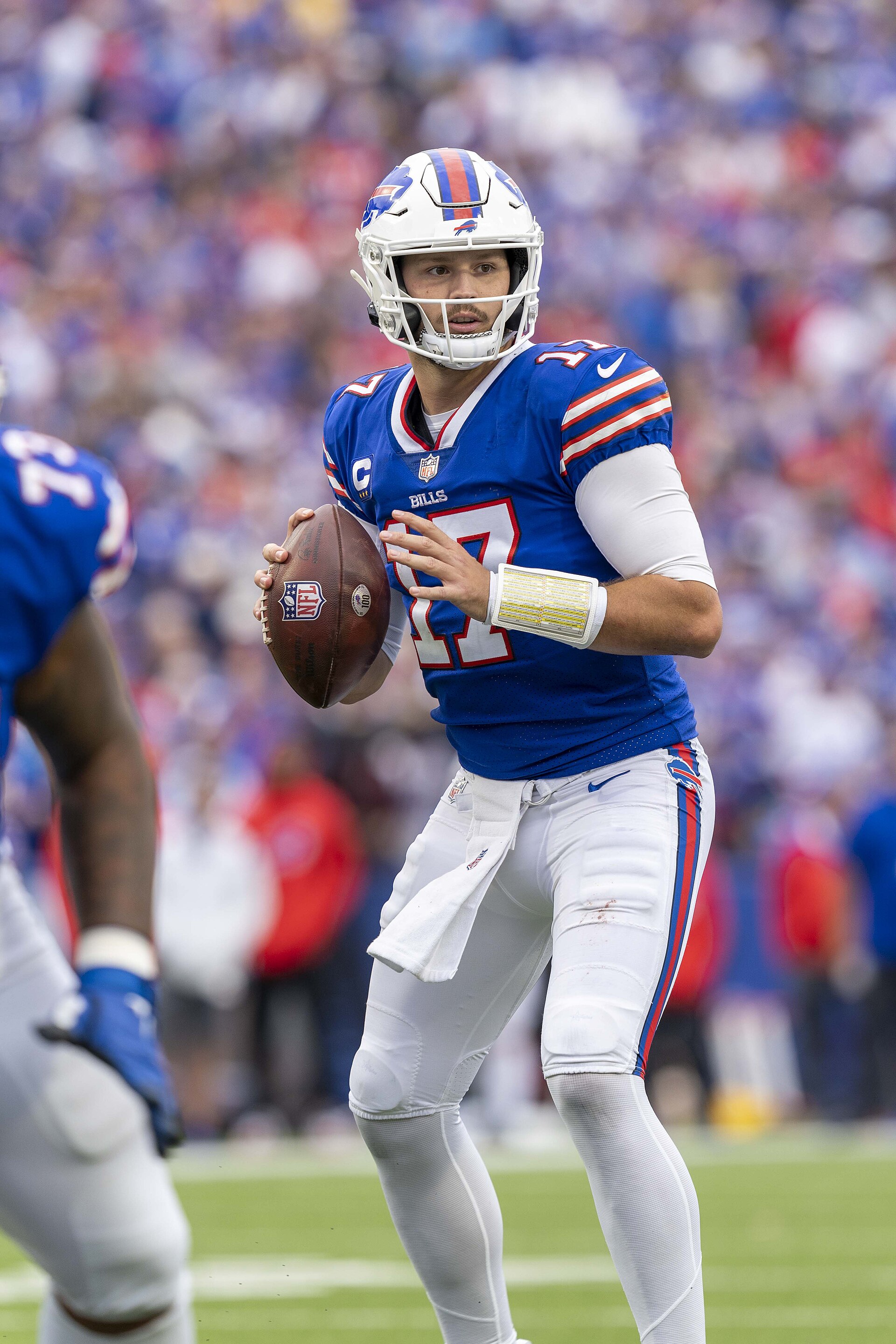Bills quarterback Josh Allen, who threw only 19 passes in the overtime win