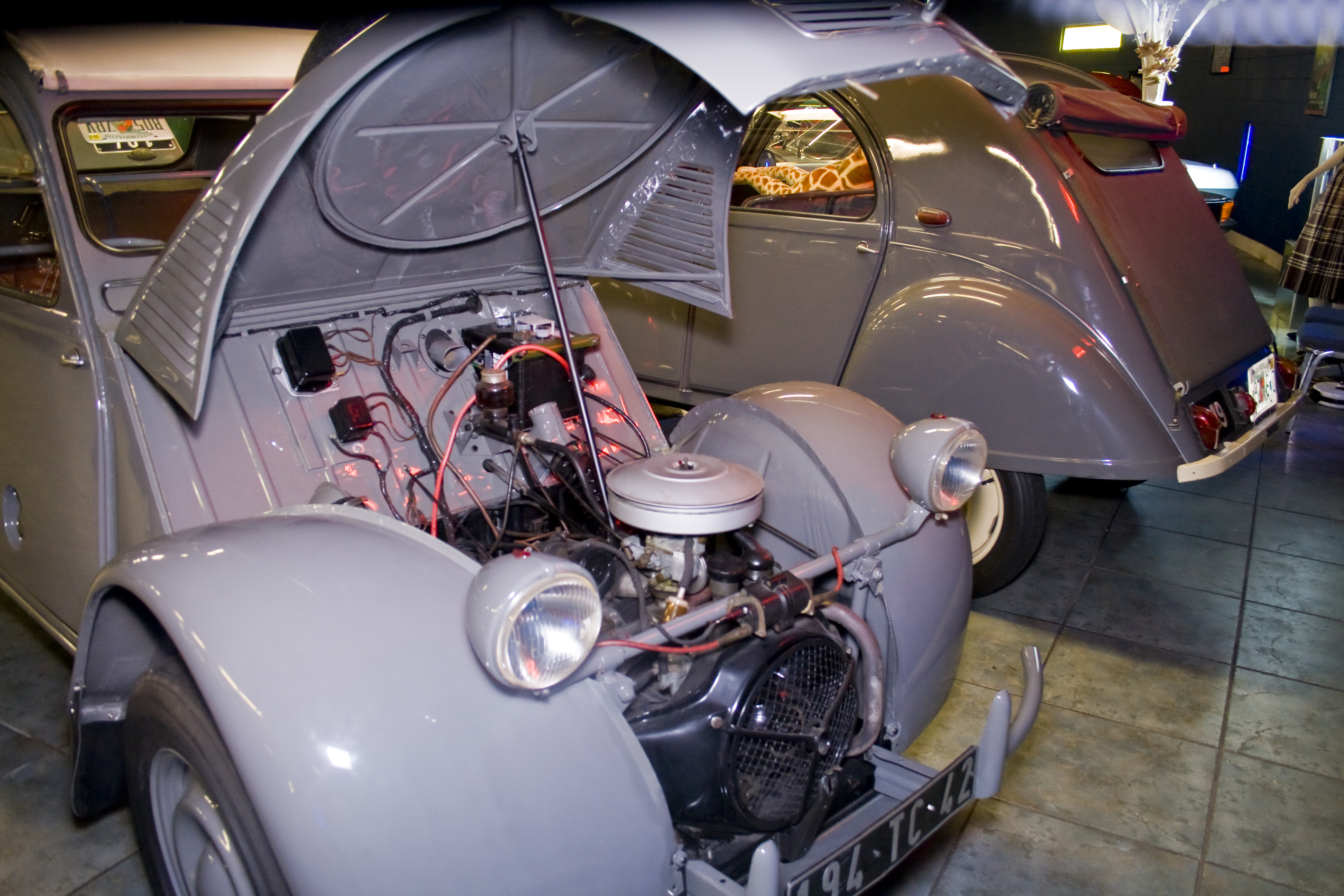 Engine bay of a car with the hood open