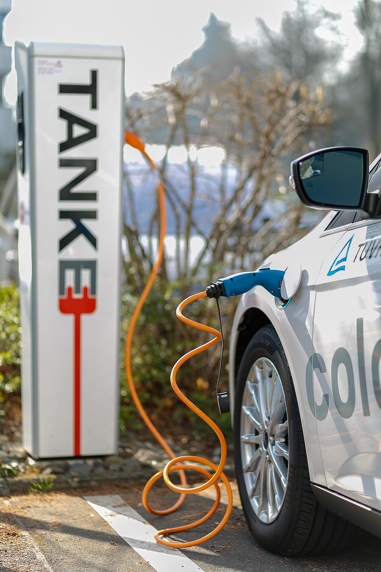 An electric car charging point in Cologne, Germany