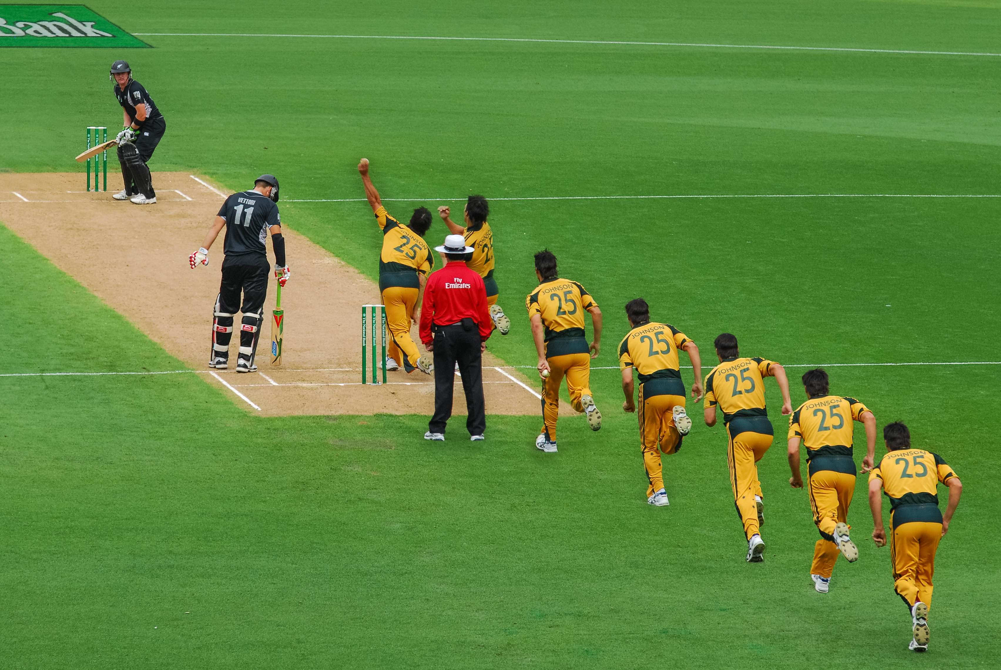 A fast bowler in his run-up before delivering the ball