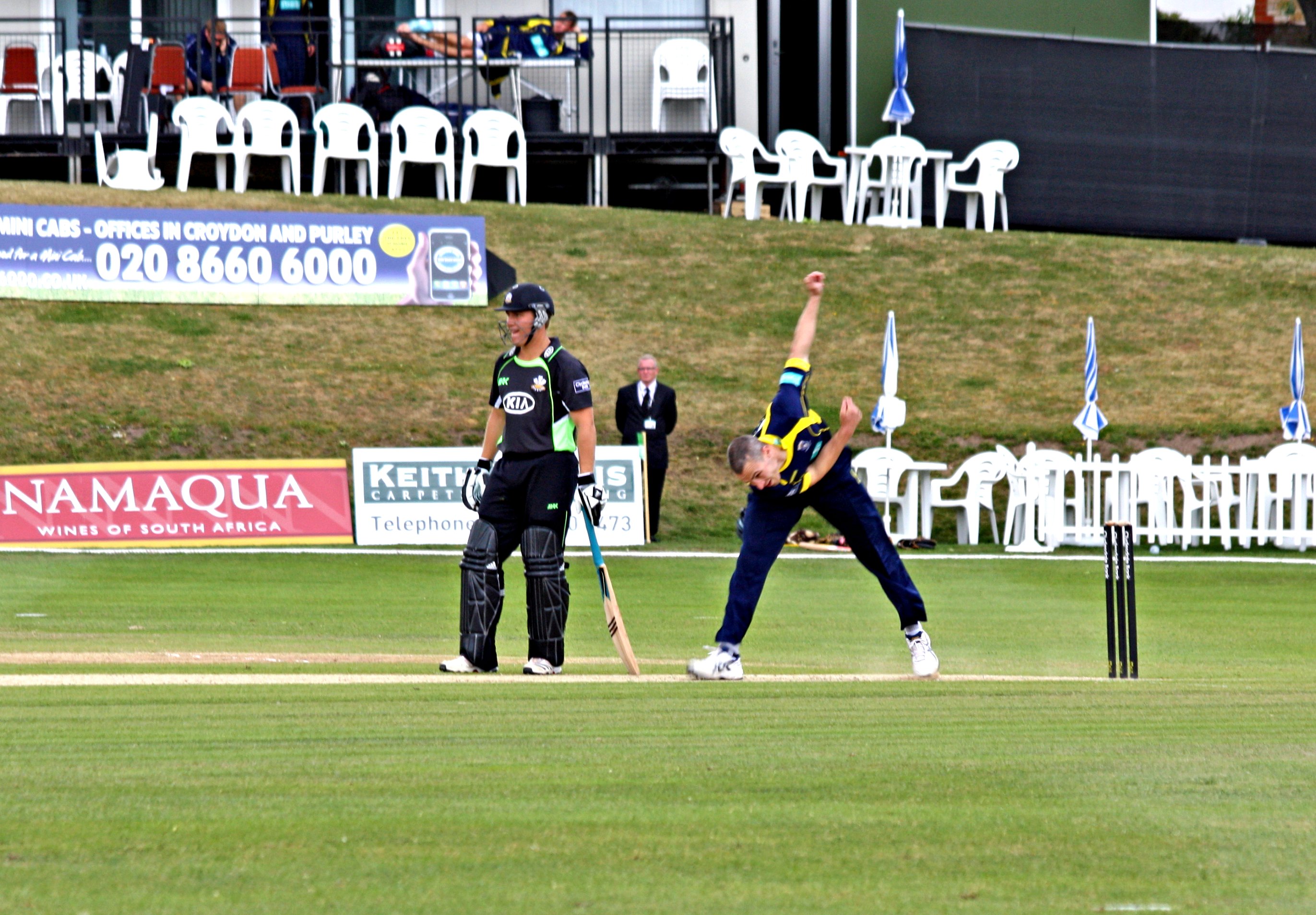 A fast bowler in action during a match