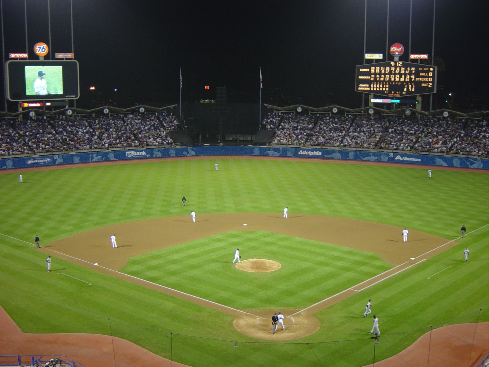 A baseball stadium lit up at night during a big game
