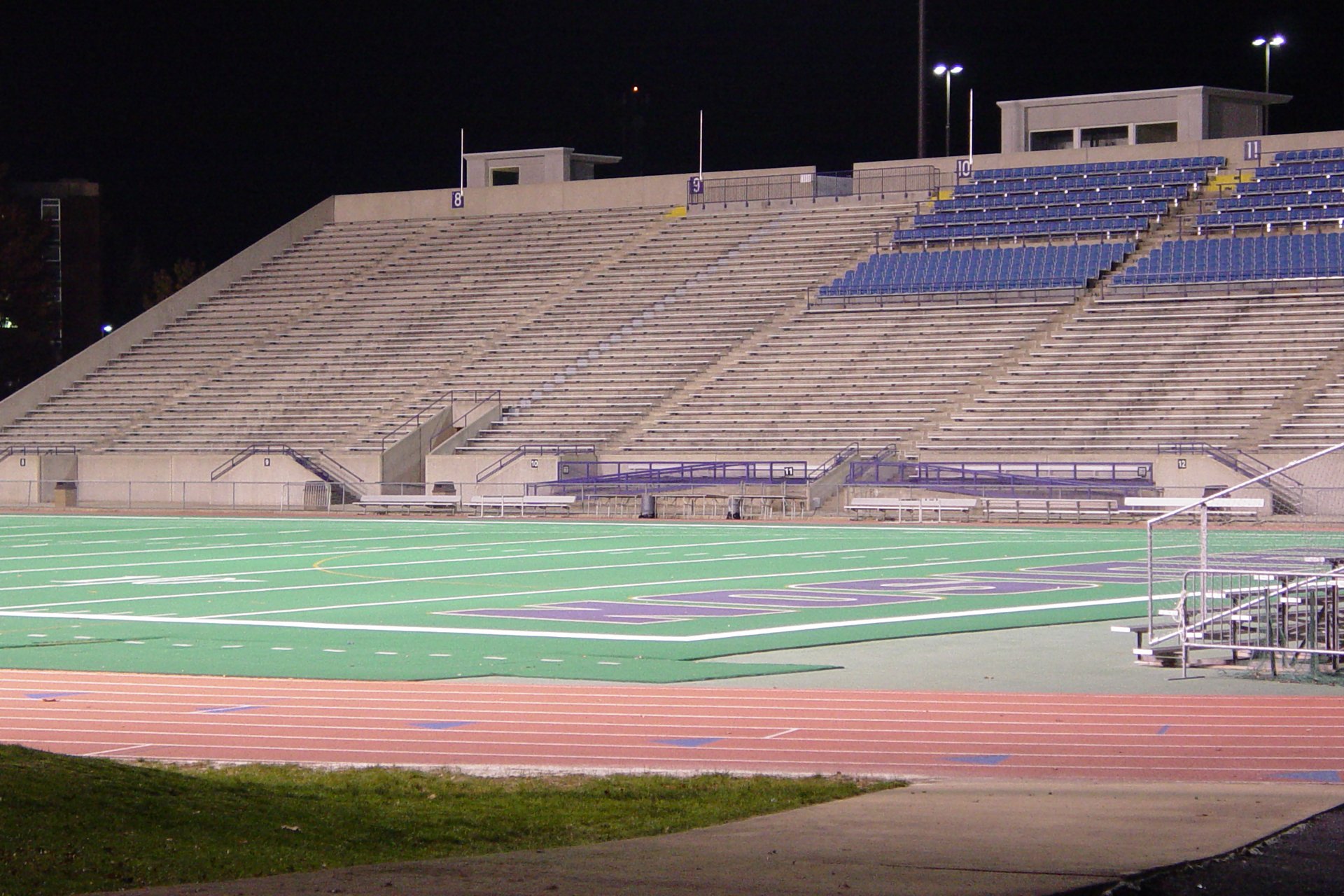 Bridgeforth Stadium at night in Harrisonburg, Virginia