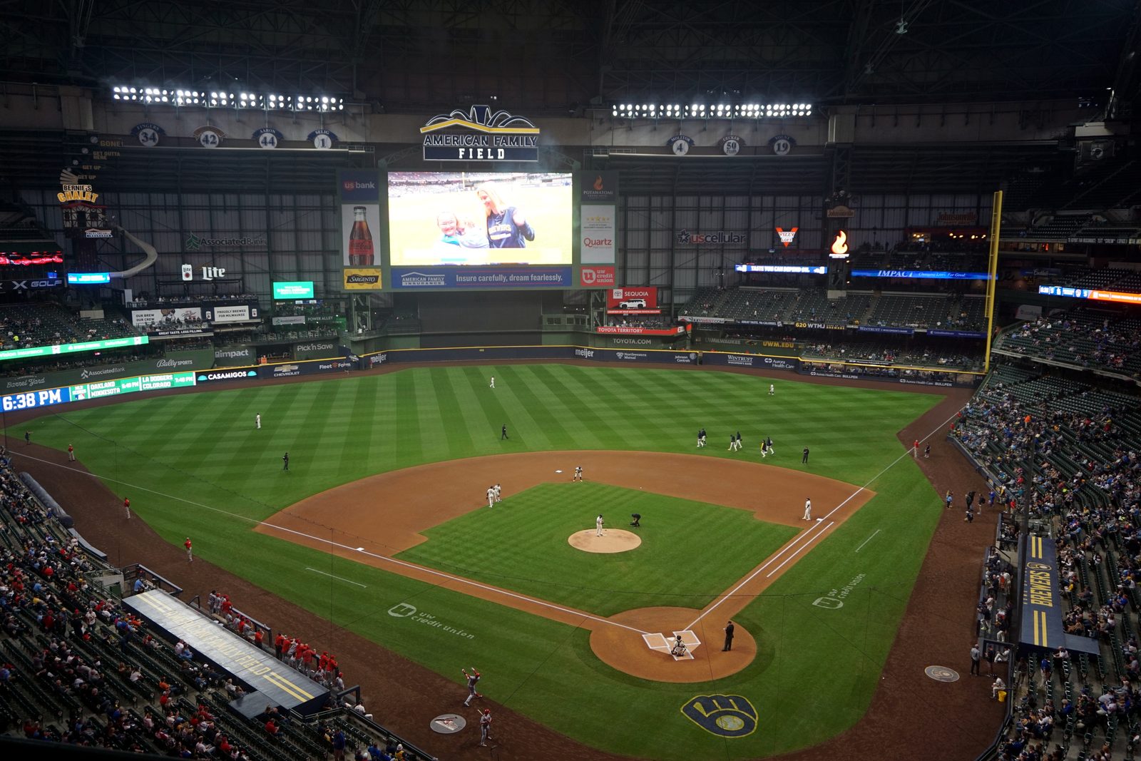 A baseball game in progress at American Family Field in Milwaukee