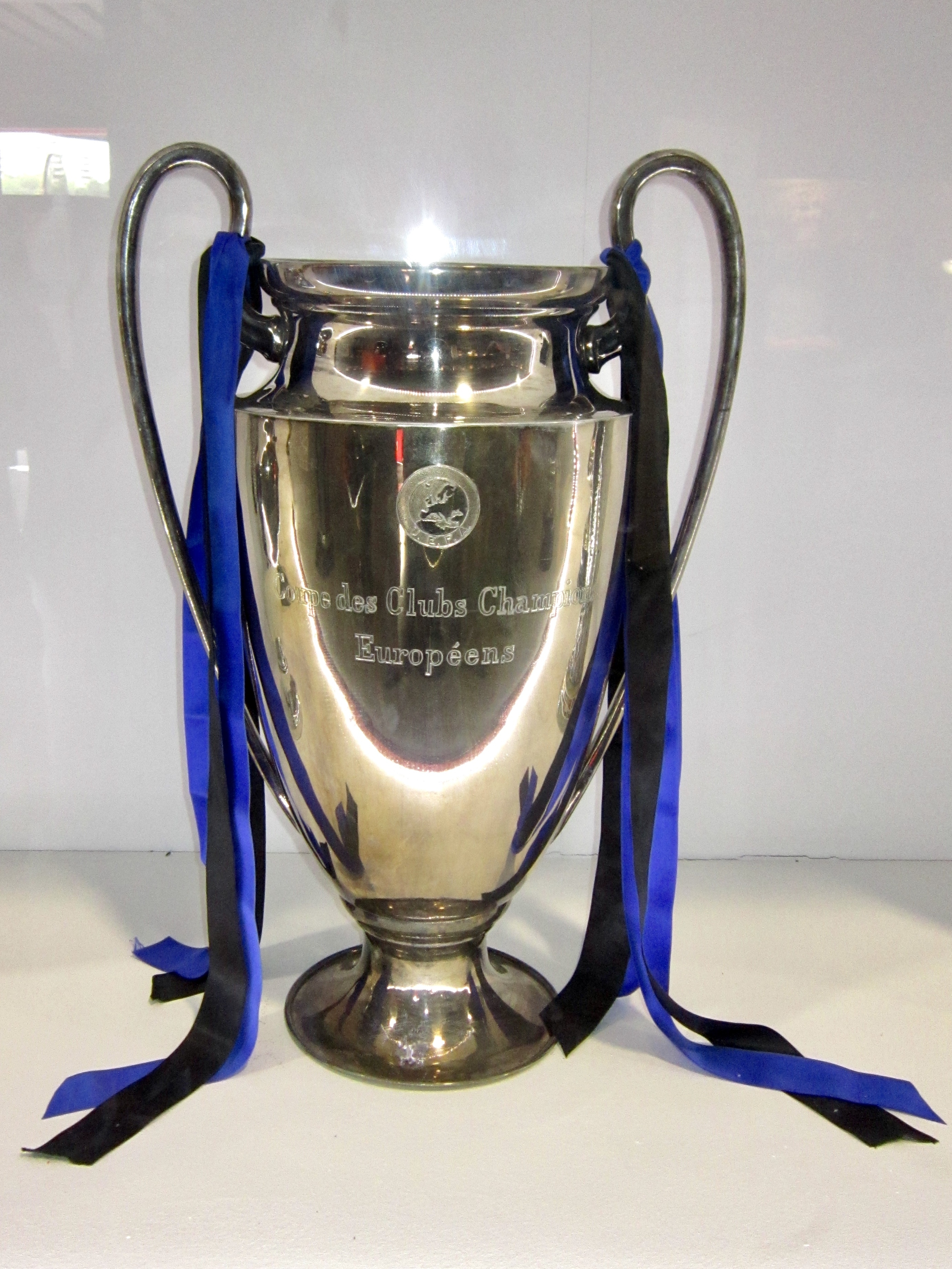 The UEFA Champions League trophy on display at the San Siro museum