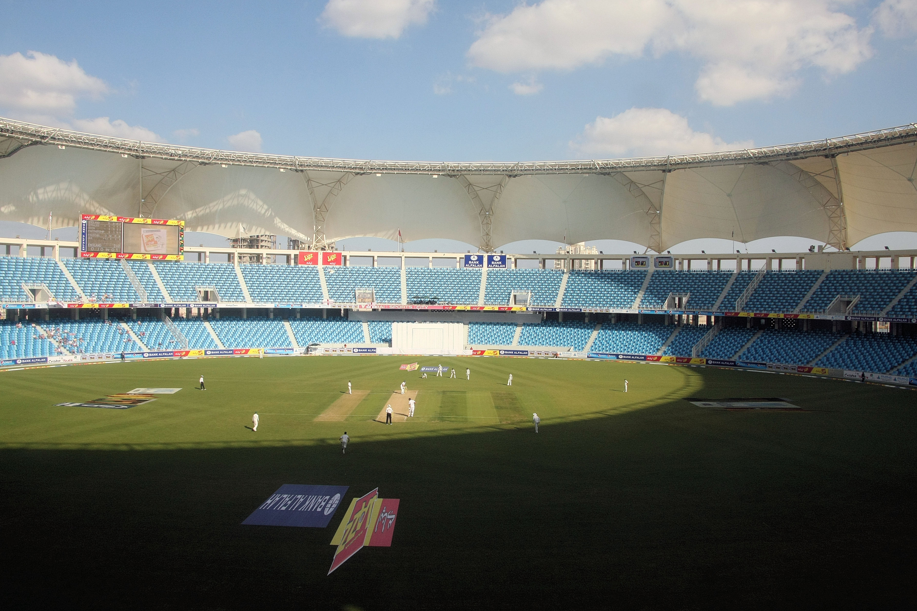 A cricket stadium fills up for a big Test match