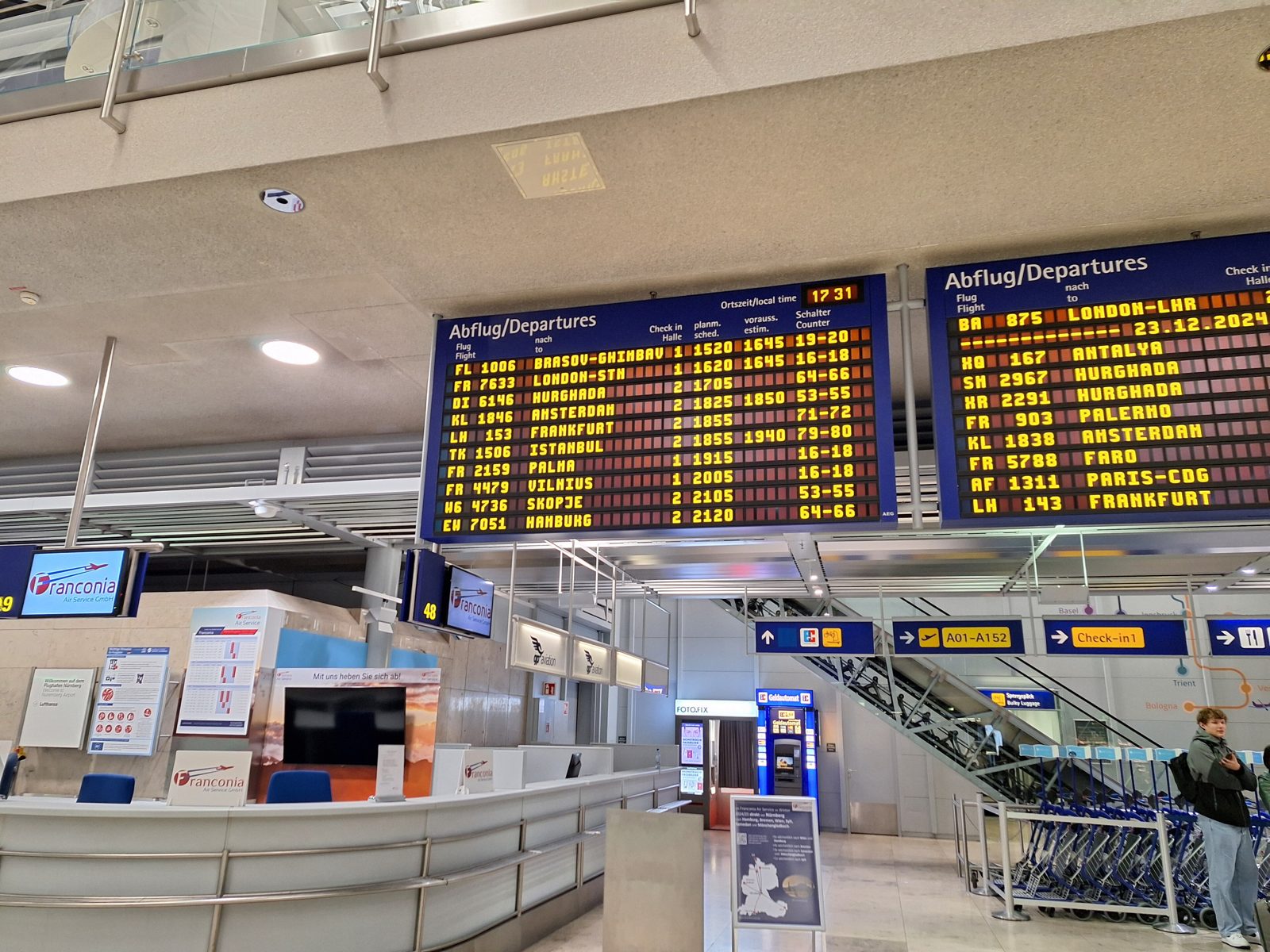 Departure information board at Nuremberg Airport