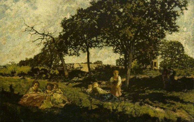 Children playing in a park, a 19th century painting
