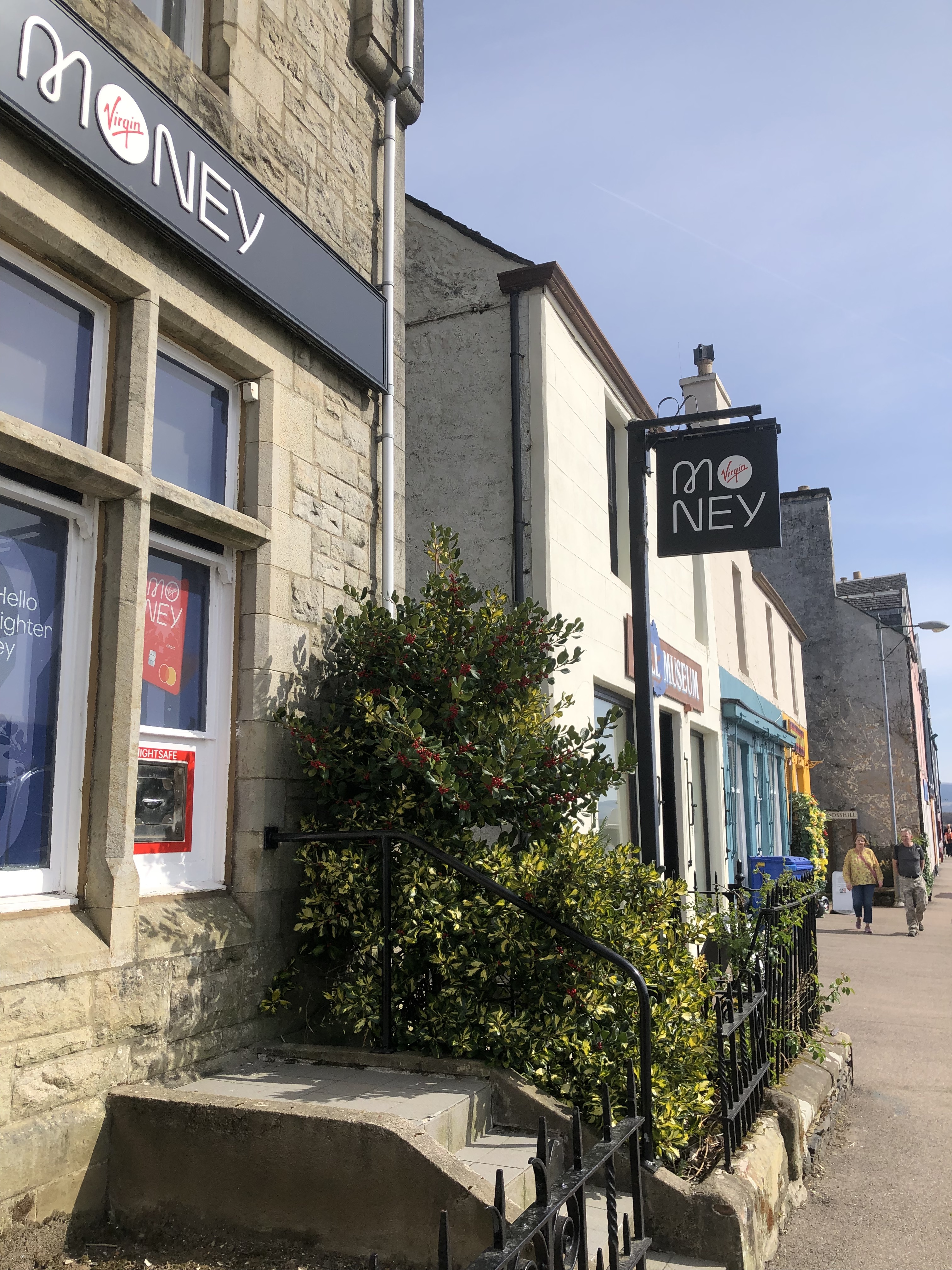 A Virgin Money bank branch on a high street in Tobermory, Scotland