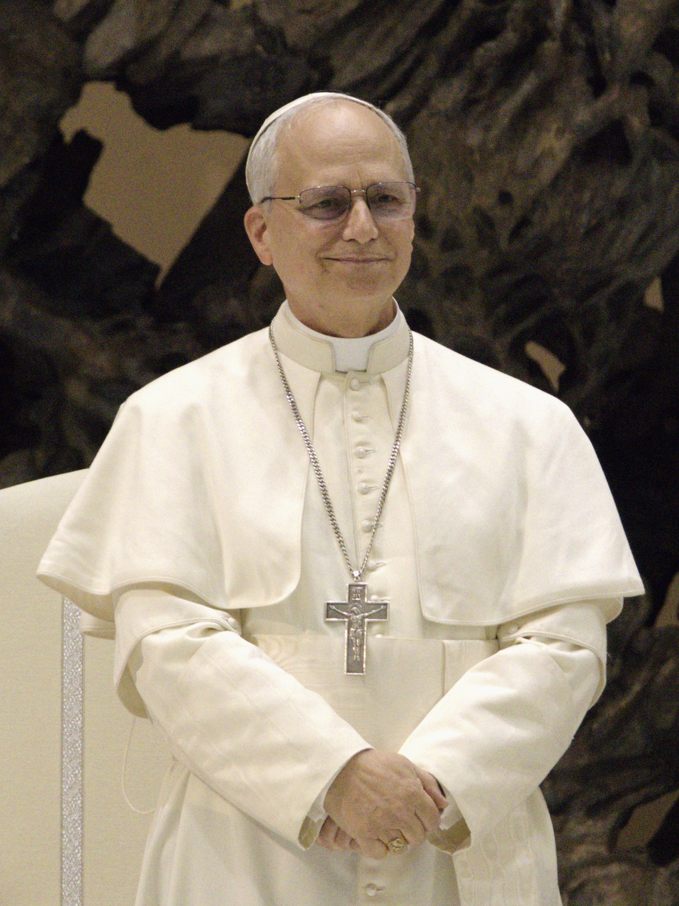 Pope Leo XIV during an audience with the media in May 2025