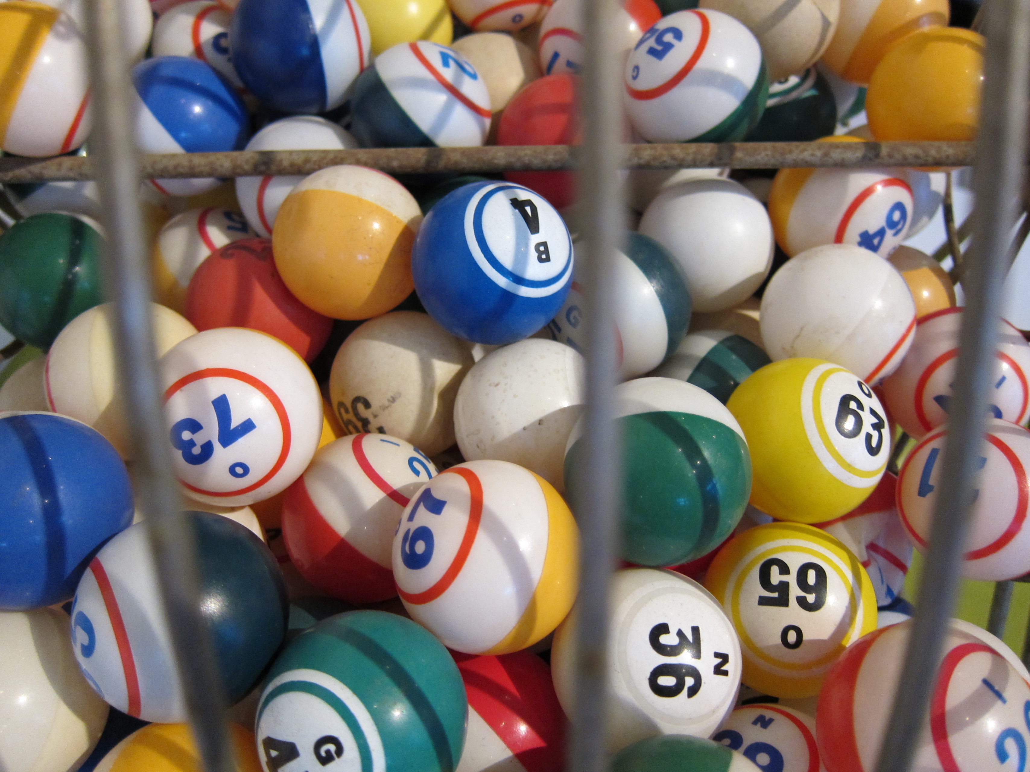 Numbered balls in a lottery-style drum