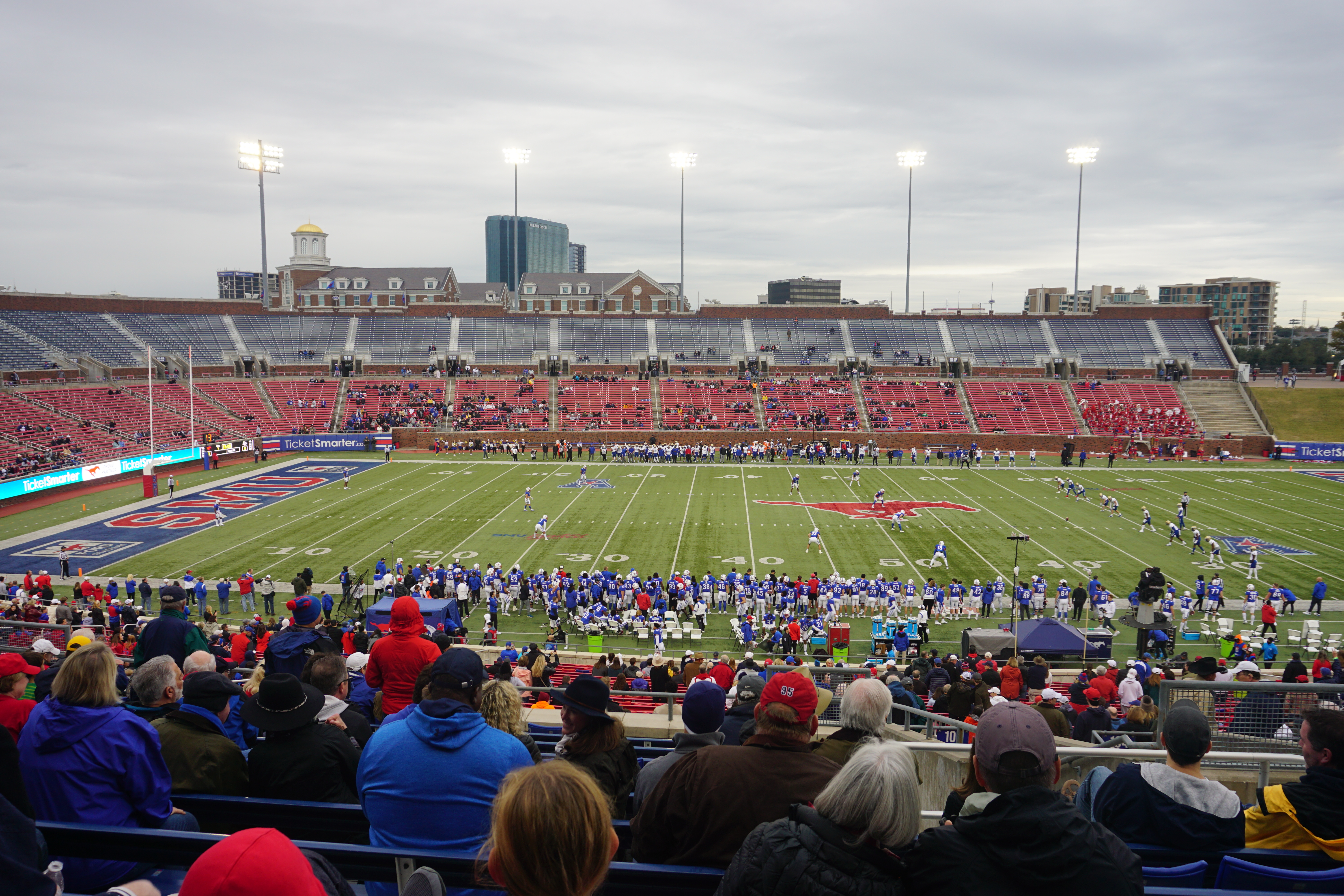 An opening kickoff during a college football game