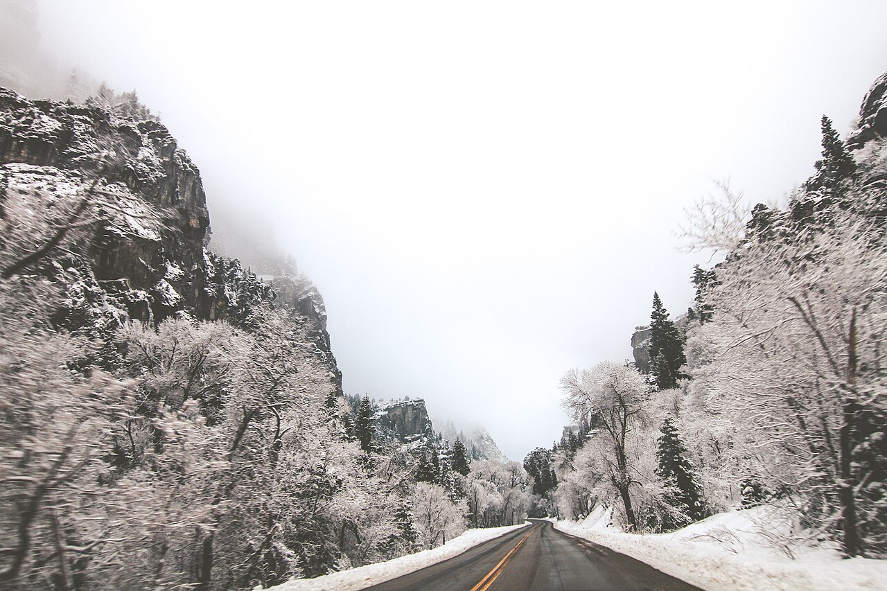 An icy winter road surface