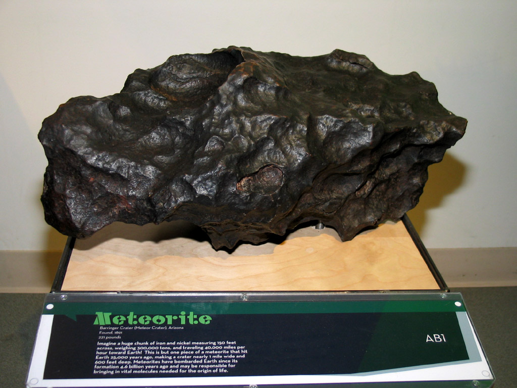A fragment of the Canyon Diablo meteorite in a museum display