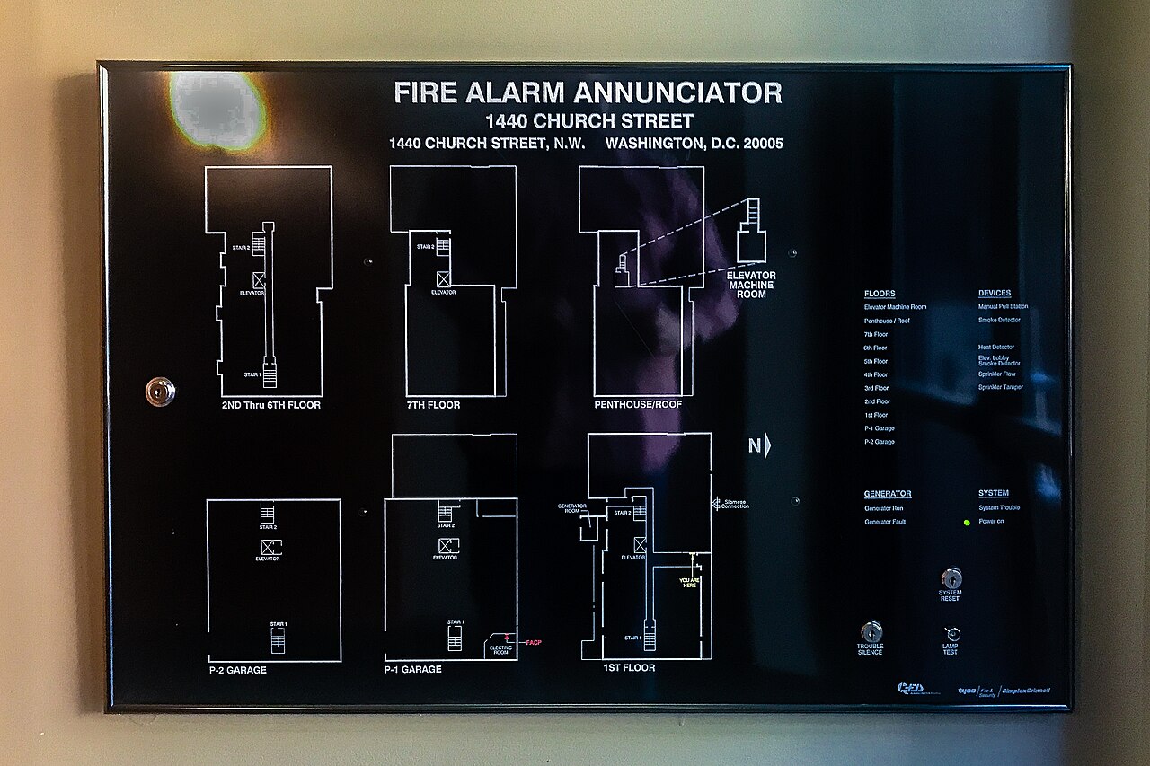 A fire alarm annunciator panel