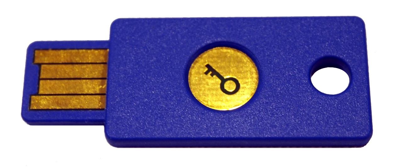 A U2F USB security token, the earlier generation of phishing-resistant login hardware