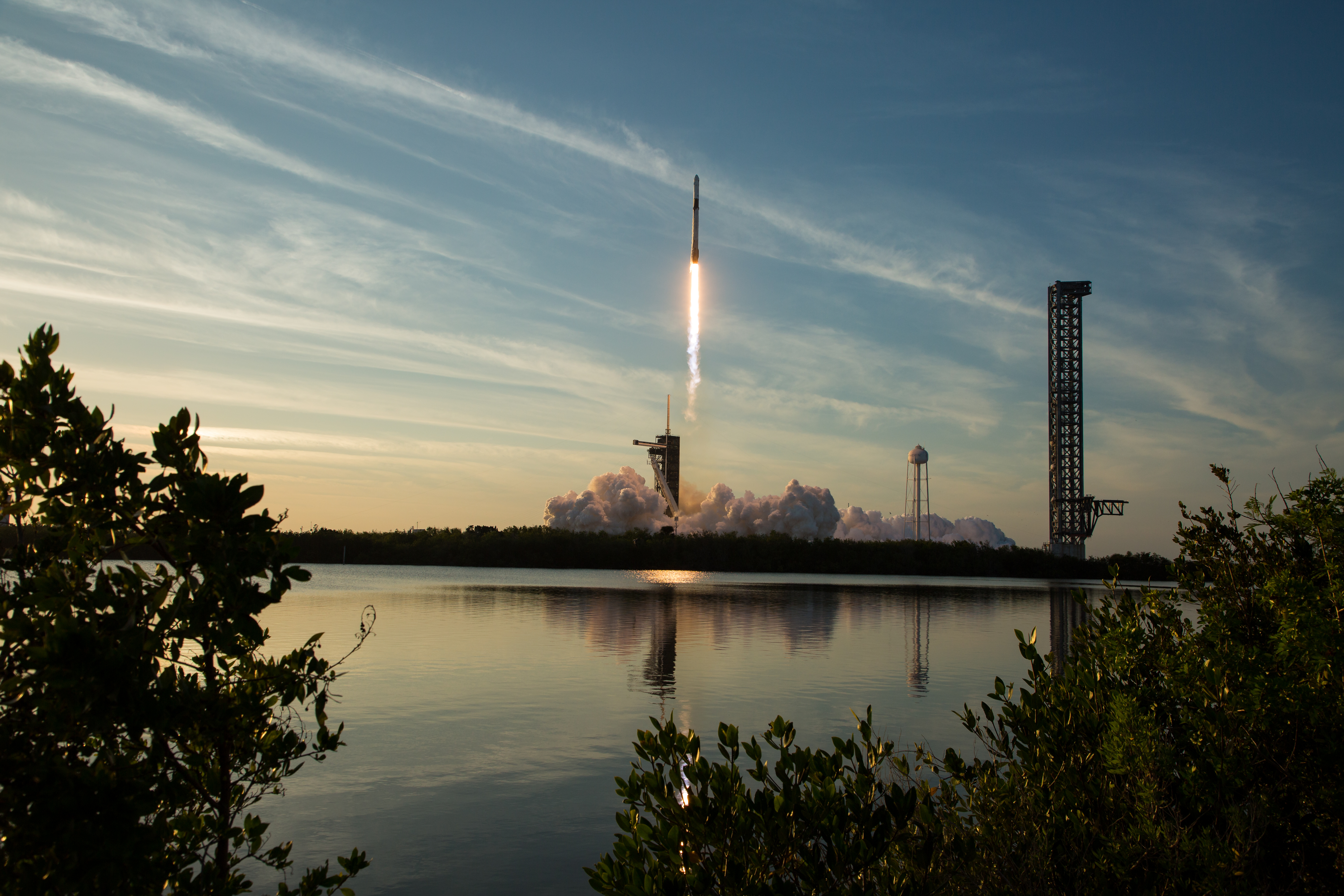 A Falcon 9 rocket carrying a Dragon spacecraft lifts off on an earlier NASA mission